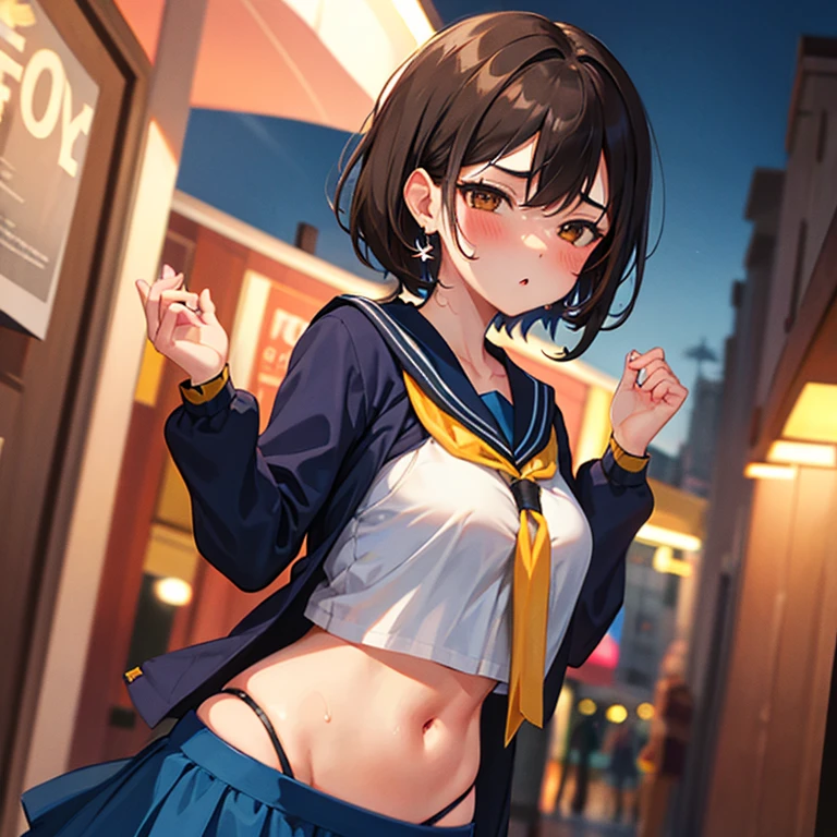 NSFW,flashing,show pussy:1.1,(8k, Raw photo, Best quality, ​masterpiece: 1.2), ​masterpiece, super detailing,Best Lighting, (Realistic and realistic photos: 1.4), high-definition RAW color photography:1.3, highly detail mouth,1 loli, (6 years old:1.5,pleated checkered gingam skirt),(black Highsocks,skirtlift:1.4),background blur, blush, depth of fields, hair between eye,Short hair,shiny hair,,(oiled skin:1.5,shiny skin),(full body), embarrassed,((scared expression:1.5,shaded face:1.3)),black hair,at City alley,(crowded),at Night,((completely undressed hoodie:1.3)),navel,(((flat chest)))