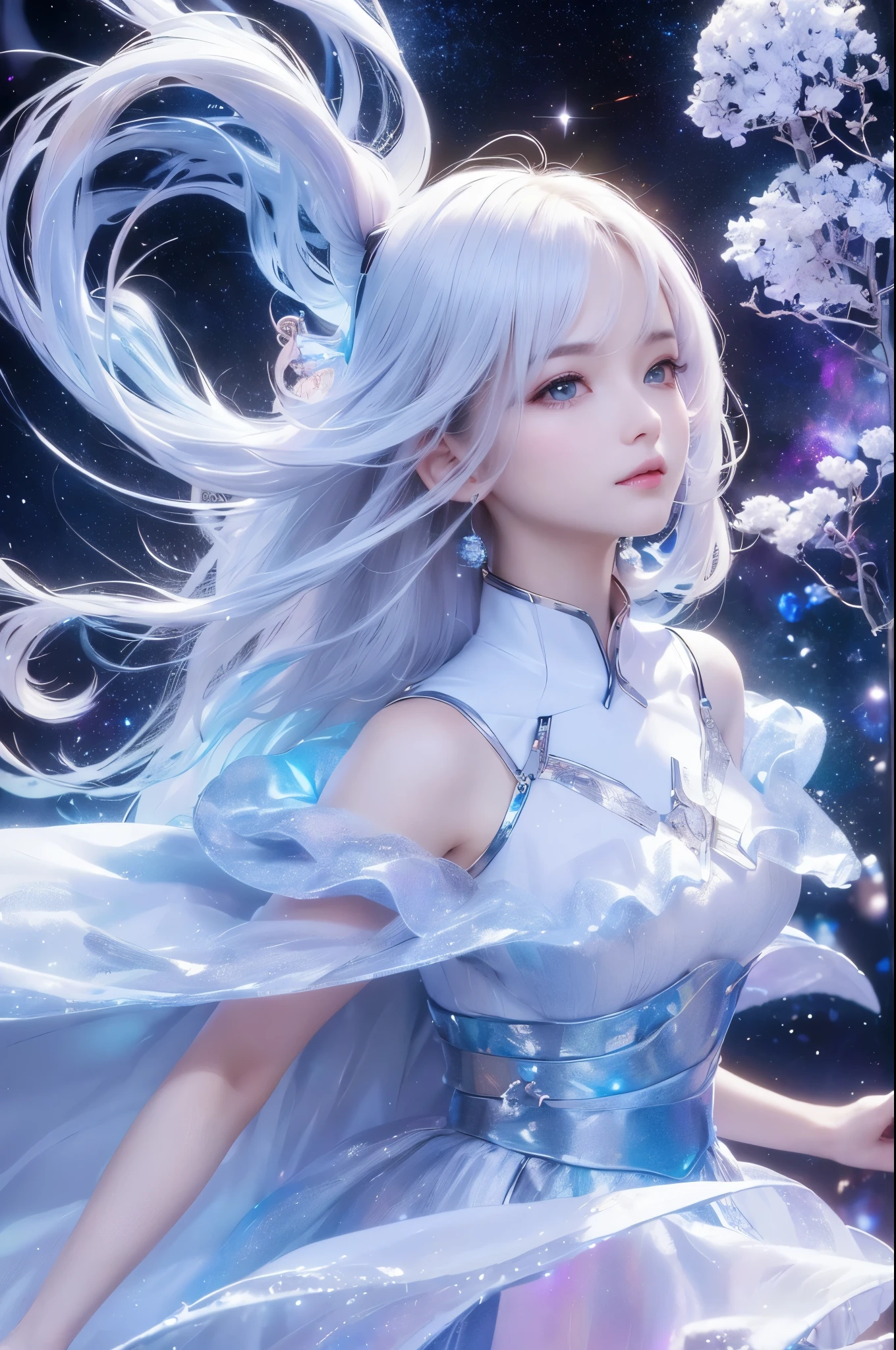 ((face focus:1.4, side face)), ((masterpiece)), ((( best quality))), (( Very detailed)), ((shape)),[ Realistic Light Effects ],shadow,( Fantasy Style ),(White background:1.6), simple background, (Earth Theme),(Cape)[(Hair Focus,(( one girl )),[( Big Slime Hair ): (Cloud Hair):0.3], (Background Hair ),( high saturation ),( Hair Surrounded by Galaxy Splash),)):(( Her Hair Is Made of Galactic Clouds ,:1.27628), ( Her Hair and Clothes Are Galactic Clouds and Star Clusters :1.1025),(Cape is becoming galaxy clouds), ((from side))
