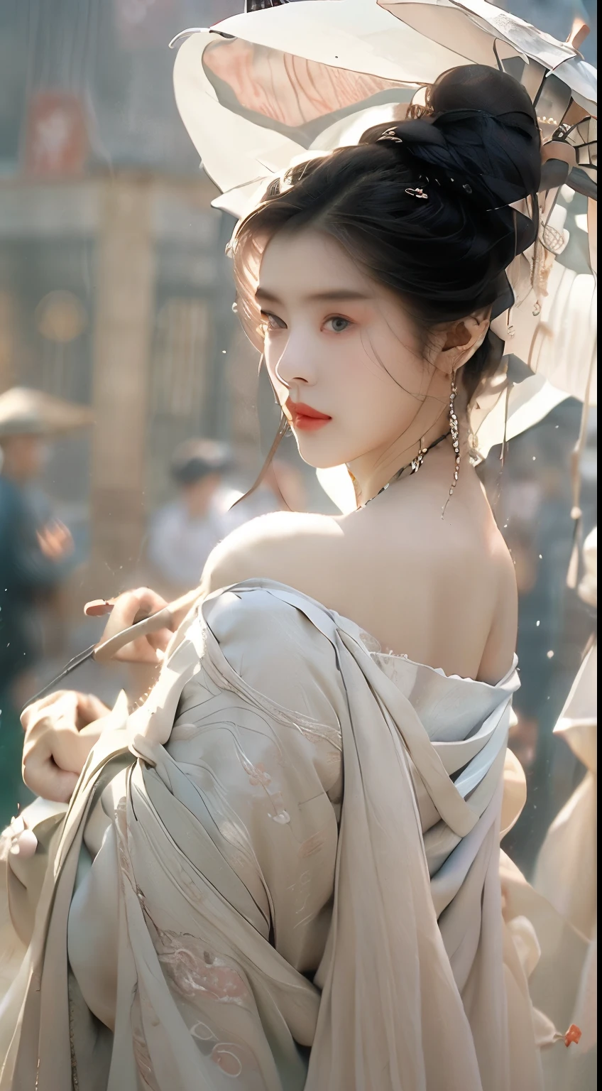 Best Quality, Masterpiece, Ultra High Resolution, (Realisticity: 1.4), Original Photo, 1girl, Pink Off-the-Shoulder, Cinematic Lighting