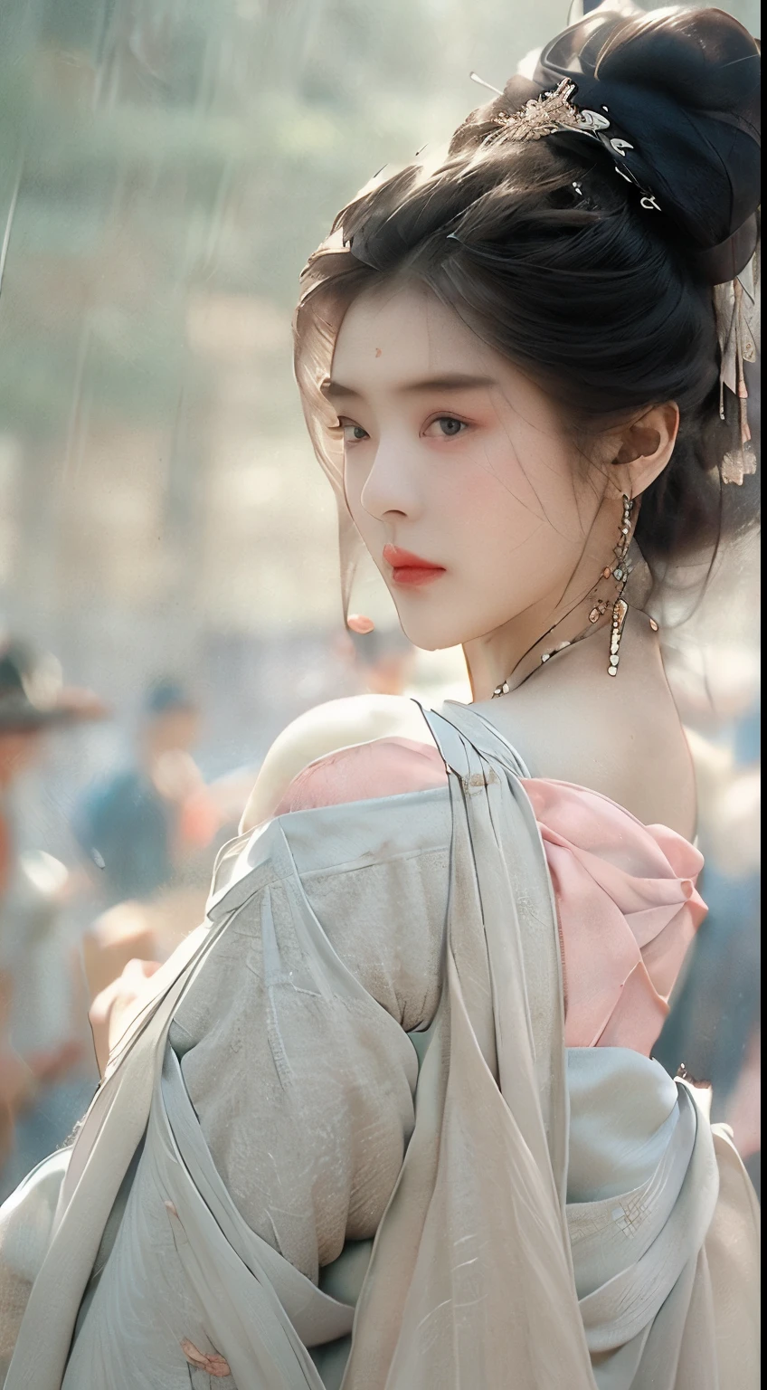Best Quality, Masterpiece, Ultra High Resolution, (Realisticity: 1.4), Original Photo, 1girl, Pink Off-the-Shoulder, Cinematic Lighting
