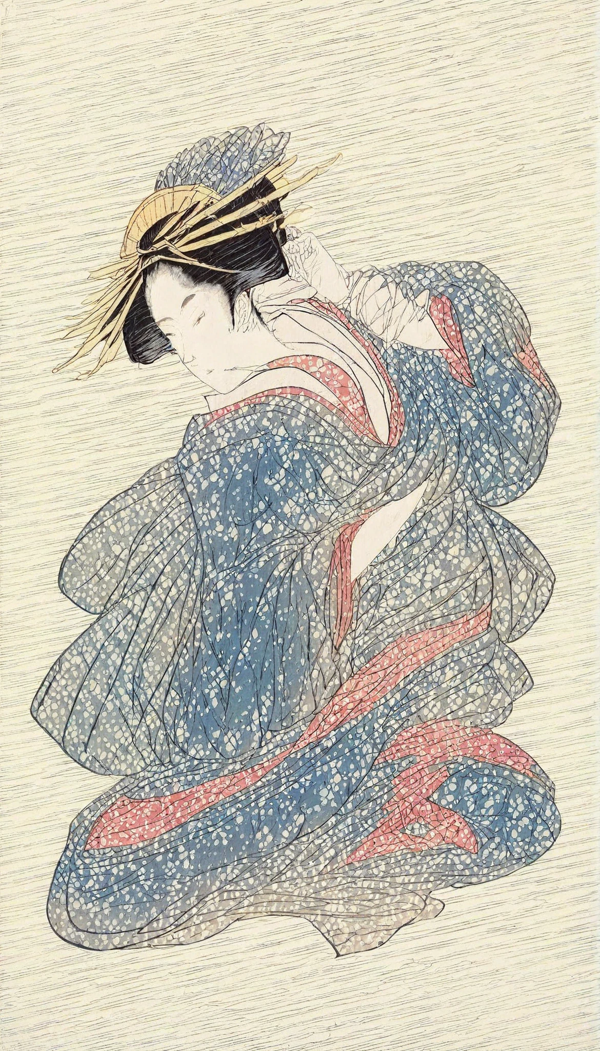Ukiyo - Thirty-six Views of Mt. Fuji (Masseter Film、 top quality、ukiyo-e style、 Mystery、Exquisite and beautiful、 Official Art、Sharaku:1.2)、( one girl:1.3)、( fractal art:1.3)、 cowboy shooting、Fair skin、( Beautiful Brunette 、 kimono:1.2)、 with traditional Japanese performing arts in the background、 colorful、(reel、Belongs to the Japanese style:1.2)、