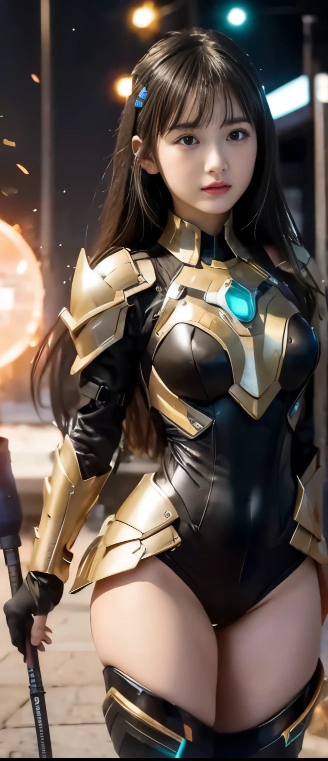 Female character/space traveller/proportional figure/delicate features/alluring/cyberpunk armor/navigator gear/gold and platin plated/dark blue background/poster style/Ultra realistic/ultra detailed/volumetric light. unreal engine/8k. --q 2 --ar 1:2