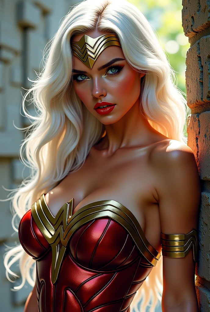 Hot mom, sexy dess, sexy, ((Masterpiece, best quality)), detailed skin, highly detailed, cinematic lighting, ultra realistic, blush, looking at viewer, with blonde hair. Her hair is straight and elegantly styled, falling softly to chin length, portrait, full body view, big ass, showing ass,(( super man cosplay fantasy))