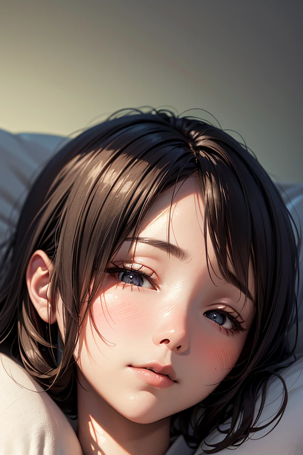 (Best Quality,High resolution,8K,finelity detailed background,Masterpiece:1.2),beautiful girl,Shiny brown hair,messy hair,Brown eyes,Gentle look,A refreshing look,Best quality,Best Quality,Aesthetic and aesthetic:1.2,Best details((Super detailed))(High-definition CG illustrations),cute下着 (white,intricate lace),Slender body,Late Night,Moonlit Night,Bedroom,On the bed,smile,blush,cute,Scrounge,Looking up,Being spoiled,super model,on back,shoot from above