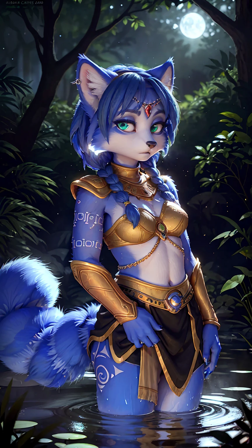 A beautiful and detailed (sweet portrait) wa ((Krystal)), Star Fox Krystal, sslim, lovable, green eyes, medium breasts, (((Long blue hair 1.3))), Decollete, anthro, furry, Uploaded E621, detailed fluffy fur, (wa Fluff-Kevlar, Bayard Wu, Personalami, Pino Daeni), detailed face, (fluffy), 1 girl, alone, sweet girl, wearing a white bandeau, white fabric panties, hair cover one eye, standing hoch straight, big happy smile, giving you a thumbs hoch, other hand on hip, Plain white background, wearing a blue bandeau, brown short shorts, c choch sized chest,