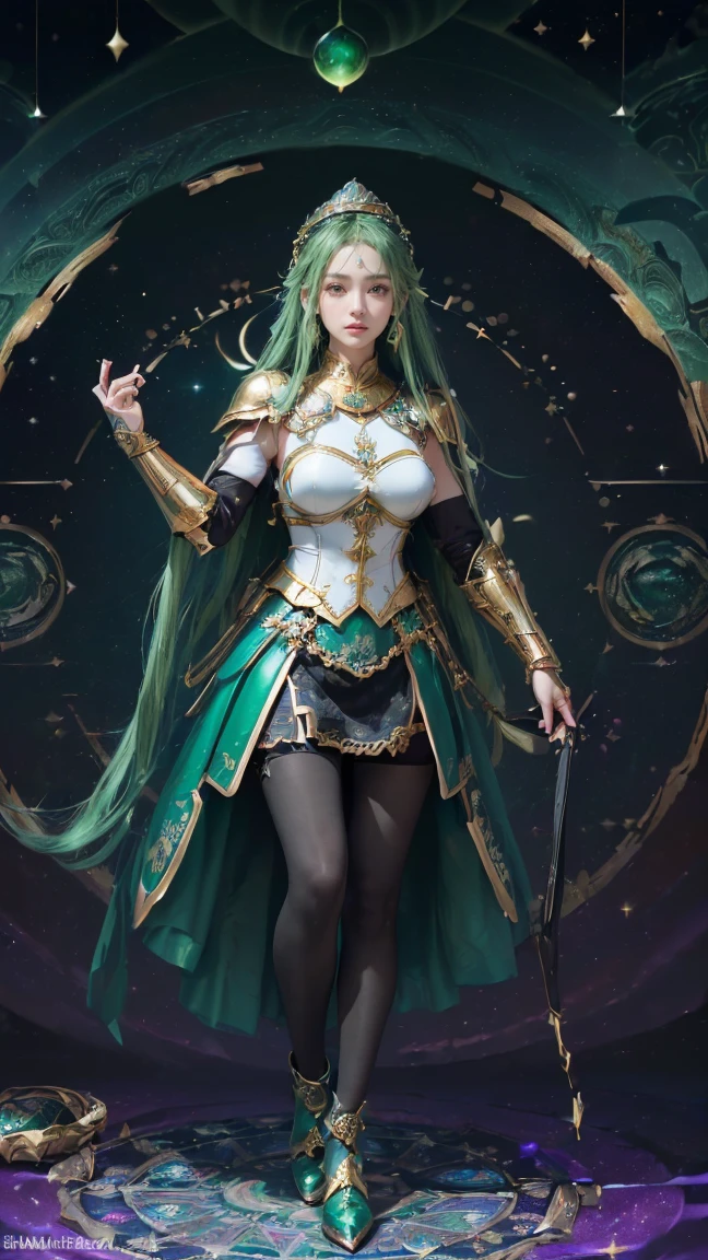 （（（ＳＦＷ、sound、Highest quality、first class、masterpiece、Normal body、8k、Detailed face、Ultra-precision、Normal hand、通常のrefer to、５refer to、Highest）））、beautiful girl、golden blonde;1.4、Shortcuts、Bobcut、High Elf、In the Land of Leeder、Kena、Silver Ring Witch、Arcana Staff、Highestの杖、High Elfのローブ、Green clothes、Yellow-green cloak、Black trousers;1.4、feather hair band、smile、Silver Ring、Silver Circular Support System