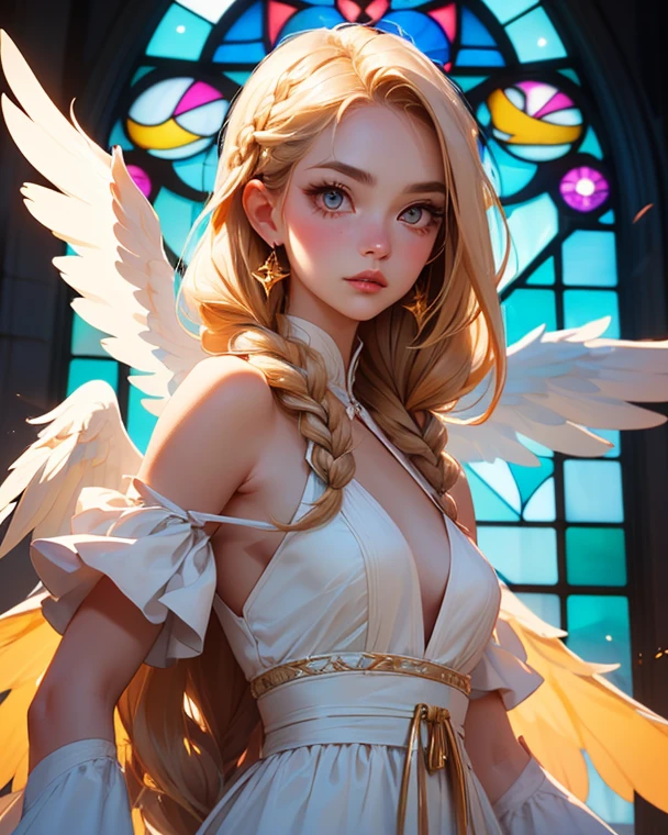 (((masterpiece))),(((bestquality))),((ultra-detailed)),(detailedlight),((anextremelydelicateandbeautiful)),(beautifuldetailedeyes),(sunlight),(angel),solo, woman,dynamicangle,floating,bare_shoulders,looking_at_viewer,wings,arms_up,halo,Floatingwhitesilk,(HolyLight)
