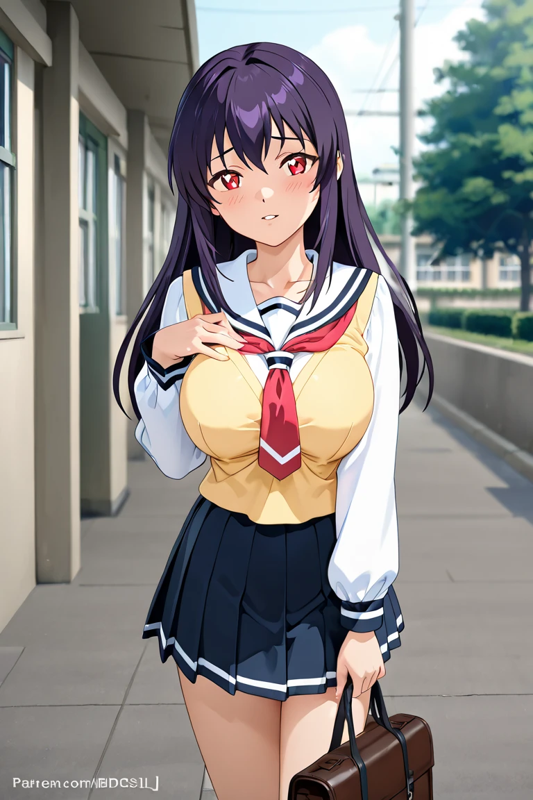 , 3d anime style , with big breasts, schoolgirl clothes, prostitute, leaving school, And showing off their breasts