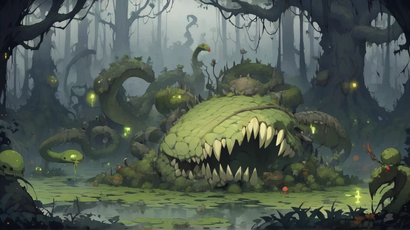 crocodile mouth full of fangs and teeth, gruesome, evil, dark