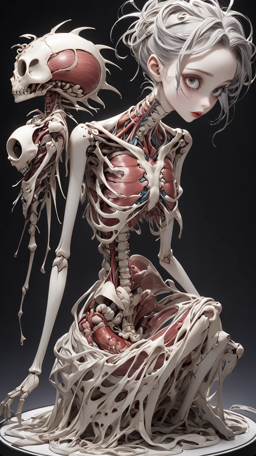 (masterpiece, top quality, best quality, official art, beautiful and aesthetic:1.2), (1girl:1.3), extreme detailed,colorful,highest detailed ((ultra-detailed)), (highly detailed CG illustration), ((an extremely delicate and beautiful)),(from side),cinematic light,((1mechanical girl)),solo,full body,(machine made joints:1.2),((machanical limbs)),(blood vessels connected to tubes),(mechanical vertebra attaching to back),((mechanical cervial attaching to neck)),(sitting),expressionless,(wires and cables attaching to neck:1.2),(wires and cables on head:1.2)(character focus),science fiction,white background,(blood:1.5)