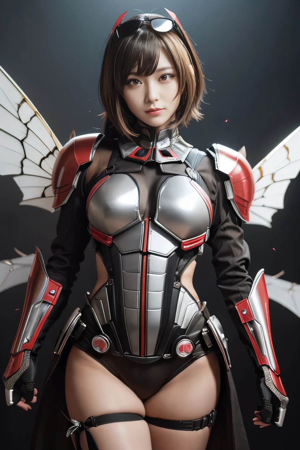 (Best quality), (Masterpiece), Photography, Realistic, (1girl), perfect body, ultraman costume, ultramam, mecha, stand, cool posing, cinematic light