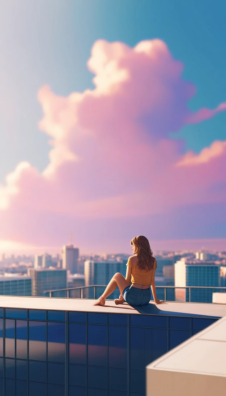 a woman sitting on a ledge with her feet up and a building in the background, hair flying in the wind , A photograph of Emma Andijewska , In Trend In Pexels , Photorealism , a girl sitting on a roof , standing on the roof , standing on the roof , sits on a roof, Sitting on the roof of a skyscraper , standing on the roof de un rascacielos, editorial photograph , photo shoot , depth of field , Chiaroscuro, Cinematic lighting , light reflection , projected shadow, Fujicolor, Optical illusion , U high definition, retina, masterpiece, Precise, Anatomically Correct , Textured leather , super detail, tall details , High Quality, awarded , the best quality, highres, 1080P, high definition, 16K