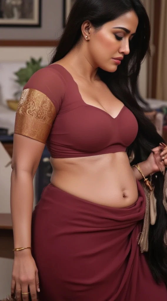 Foto RAW, photorealistic, photography, full body shot, 60 years old Woman, mascara, eye kajal, juicy figure, master shot, perfect eyes, goddess like beauty, pierced eyes, perfect thick chubby mallu Desi aunty bhabhi, Wearing a Stanapatta, a chest-band.Saree model, model Photography, Indian saree shoot, Indian traditional wear advertising photography, traditional wear brand shoot, face of Indian actress Sonakshi Sinha, masterpiece, realistic, realism, incredible details,  pleasure, photorealism, detailed skin, skin pores, high contrast, photorealistic Artstation 8k HD digital art trend of high definition and detailed realistic skin texture, ultra detail, realistic skin texture, armature, best quality, ultra high definition, (photorealistic:1.4),, high resolution, detail, raw photo, sweat, Re sharp, by Lee Jefferies Nikon D850 Film Stock Photo 4 Kodak Portra 400 Camera F1.6 Lens Rich Color Ultra Real Realistic Realistic Textures Dramatic Lighting Unreal Engine Trending at Art Station Cinestill 800,(pele altamente detalhada: 1.2), 8k UHD, DSLR, soft-lighting, alta qualidade, grain of film, Fujifilm XT3,she didn't like to wear blouse or bra, she is happy to wear only saree, she hates blouse or bra, highly detailed hairy armpits, hyper realistic skin, skin pores, sweat, veins, stubble armpits, erotic temptation, appealing figure, appealing body language, fleshy arms, horny desi indian mommy, she wants to dominate young boys by showing her tempting figure, irresistibly hot, armpits hair clearly visible, freckles 0.2, stretchmarks 0.2, outstanding picture quality, sharp focus, 4k edits, dramatic lighting