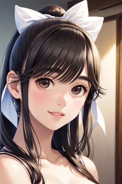 highest quality、Realistic、girl、Japanese、zoom、cute、Gray Eyes、Chestnut Hair、Long Ponytail、Bridal Dresses、Face close-up、smile、thin、Small breasts、
