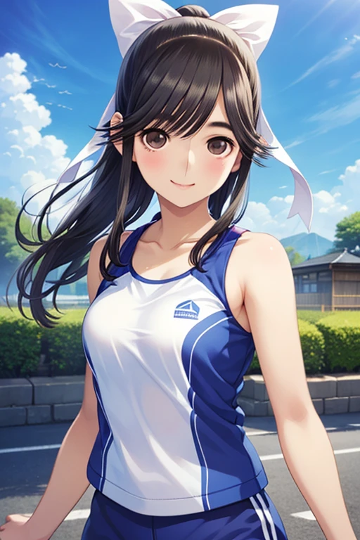 One Girl,光沢のある栗色のshort hair、Beautiful brown eyes、Sparkling eyes、Ultra-detailed eyes、light green tennis wear,Small breasts,Cute Face,smile,short hair,Black Hair,Public Parks,Illustration Style,Tabletop, Very elegant and beautiful,13 years old