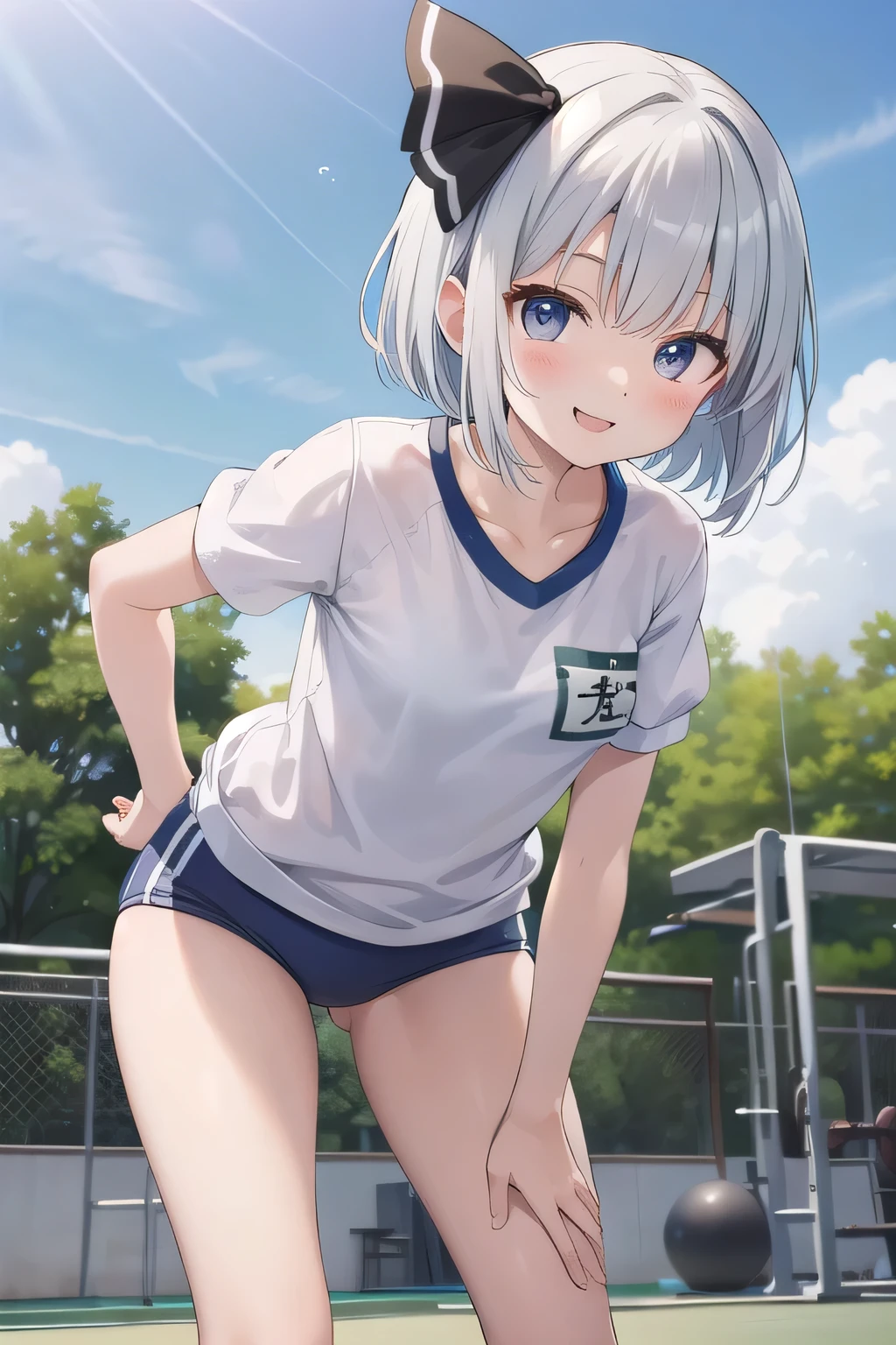 (((((whole body)))))、Youmu, Very cute gym clothes 、smile,、Cowboy Shot、Vibrant, Active, Jumping,、