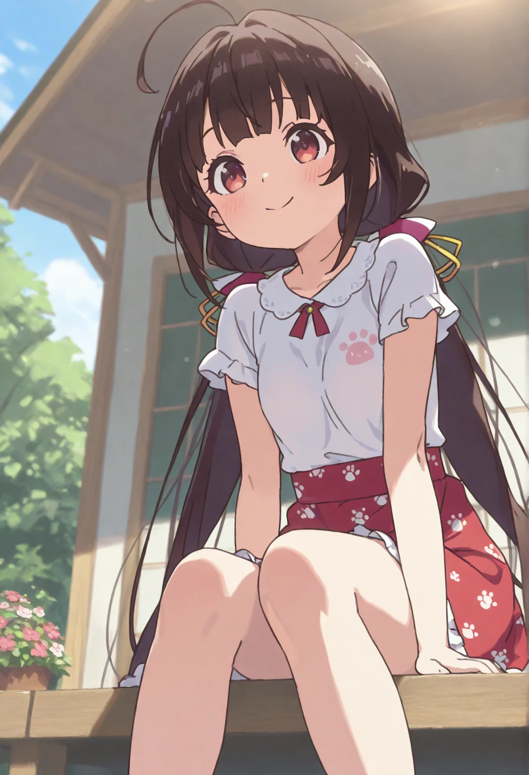 tanuki girl, loli tanuki, kawaii, on a streets of tokyo, sunset, sunbeams, magical lighting, akihabara, in cute short dress, undies visible, panties visible, smiling, blushing, shy pose, kawaii outfit, beautiful hair, looking away Short skirt raised show panties NSFW open legs