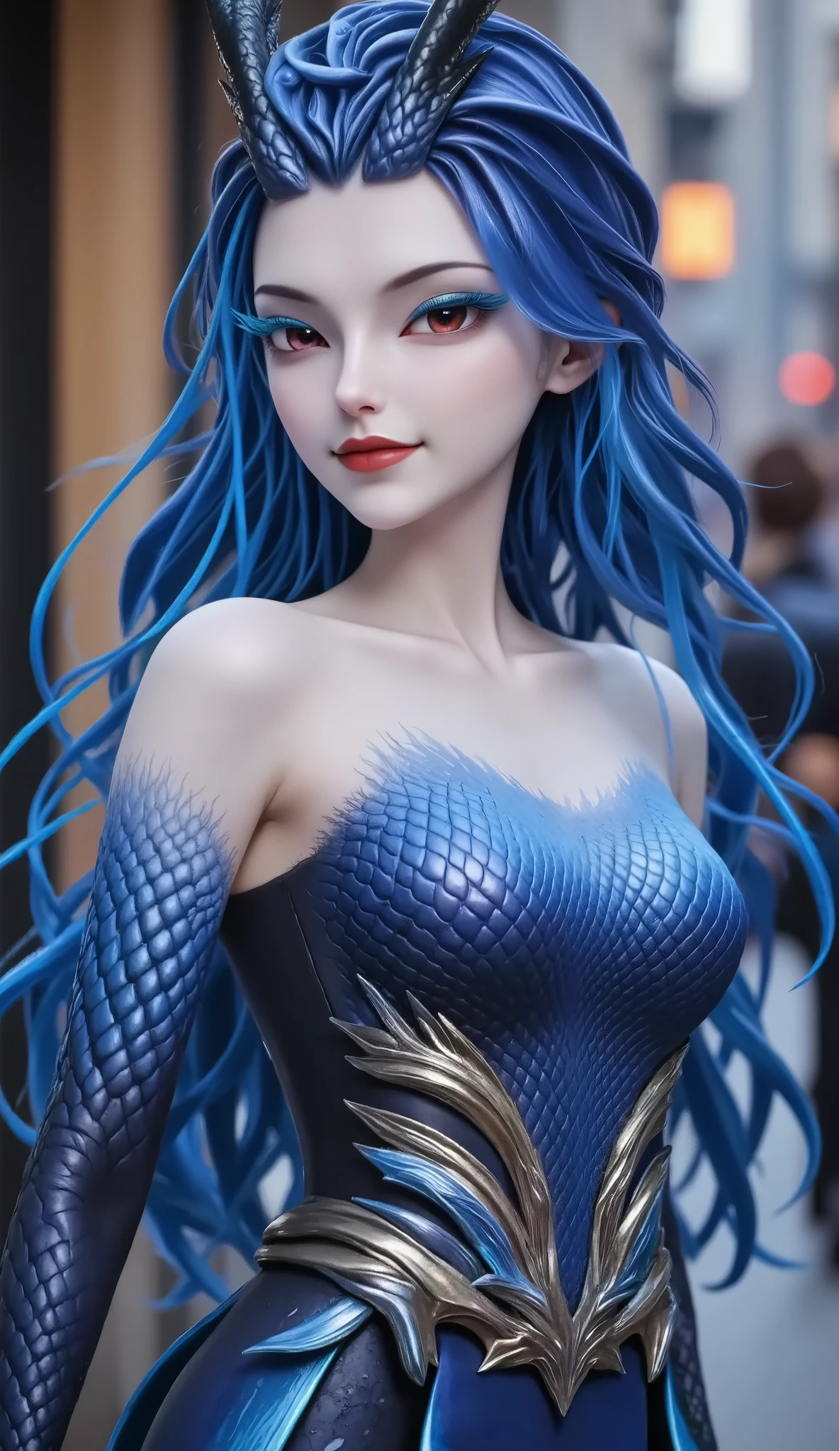Dragon Girl, is unique, blue hair, huge chest , huge chest , Exposed Boobs , reveals breasts, Exposed Boobs , reveals breasts, reveals breasts, reveals breasts, huge chest ,