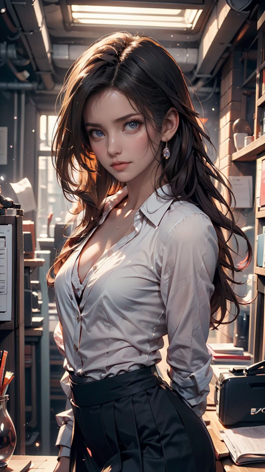 ((masterpiece, Highest quality)), Woman in a shirt , Side view, ponytail、Silver accessories on the wrist、Sexy proportions、Narrow waist、Realistic shaped breasts(Hanging down due to gravity)Nipple swelling emphasis