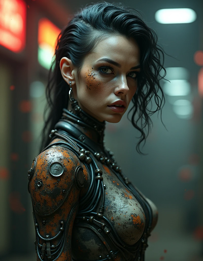 (best quality, hyperdetailed photography:1.2), beautiful lady, scar's face, tattoos breast,(muscular body:1.1),,dark makeup, dystopian warrior,,,, ponytail,badass woman,,,,(massive perfect breast:1.0), upper body portrait, (cinematic shot:1.5), (movie photography:1.2), cinematic lights,, (naked breast),(ultra detailed skin texture:1.3)