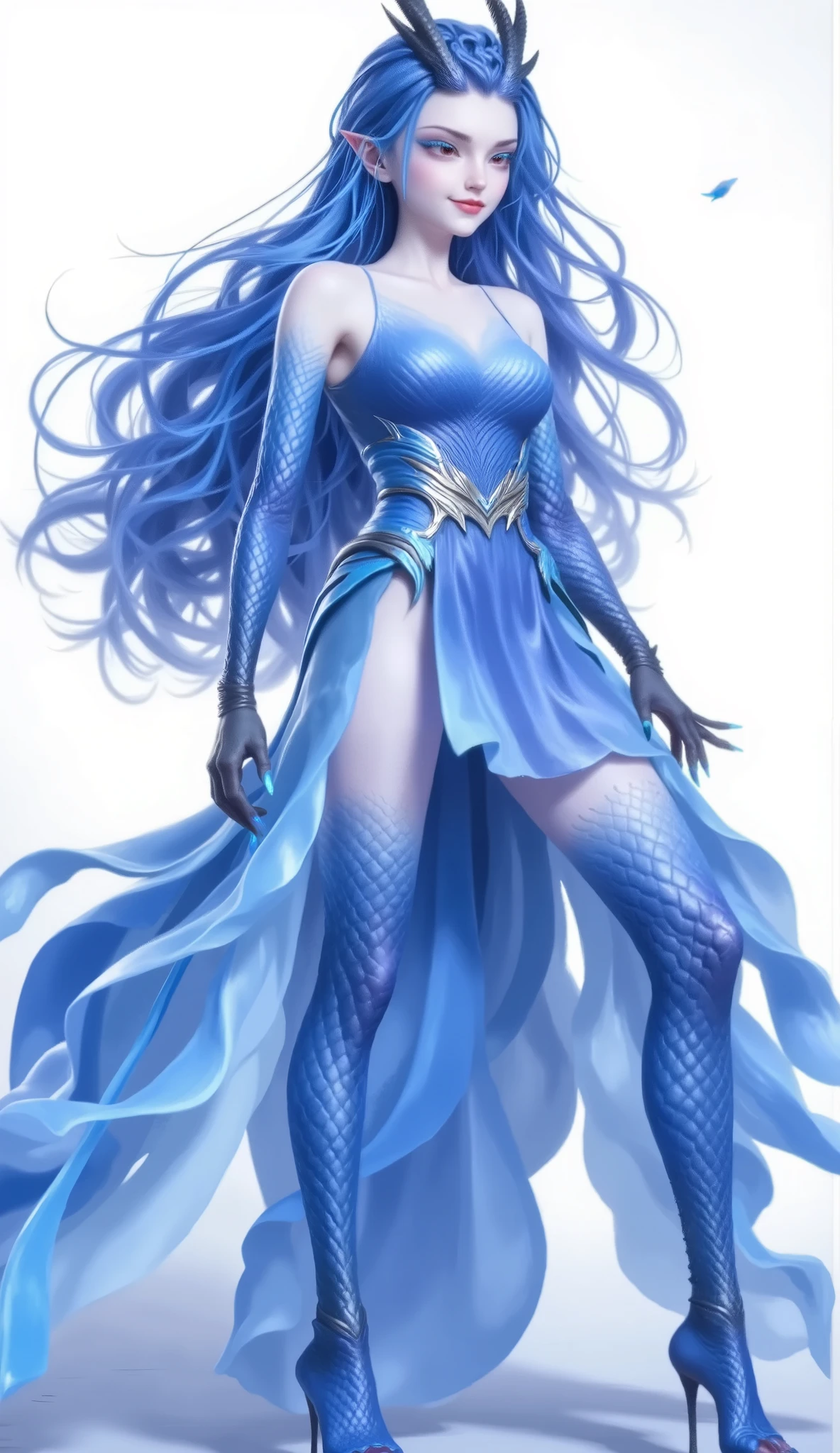 Dragon Girl,  unique ，  blue hair, 