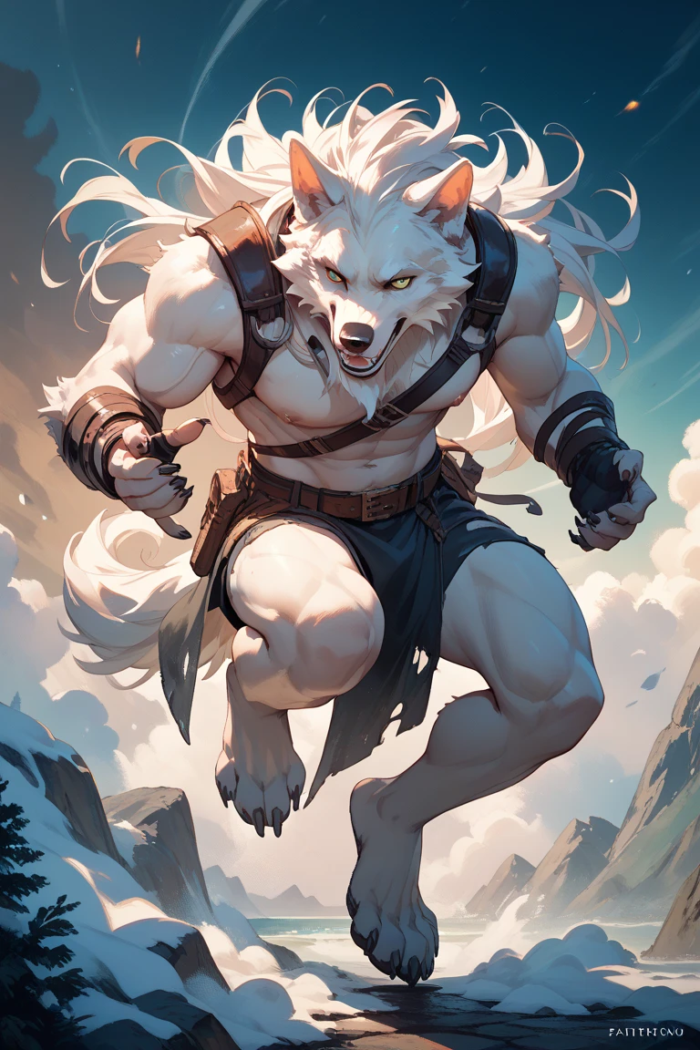 ultra-detailed, masterpiece, masterwork, high quality, best quality, hdr, (nature, night), posted on e621, (by darkgem), nsfw, male, solo, chibi, (white little body werewolf), canine, (long silver hair, yellow eyes, white body, roar), stylish pose, dynamic angle, (micropenis, foreskin, childpenis, perfect balls)