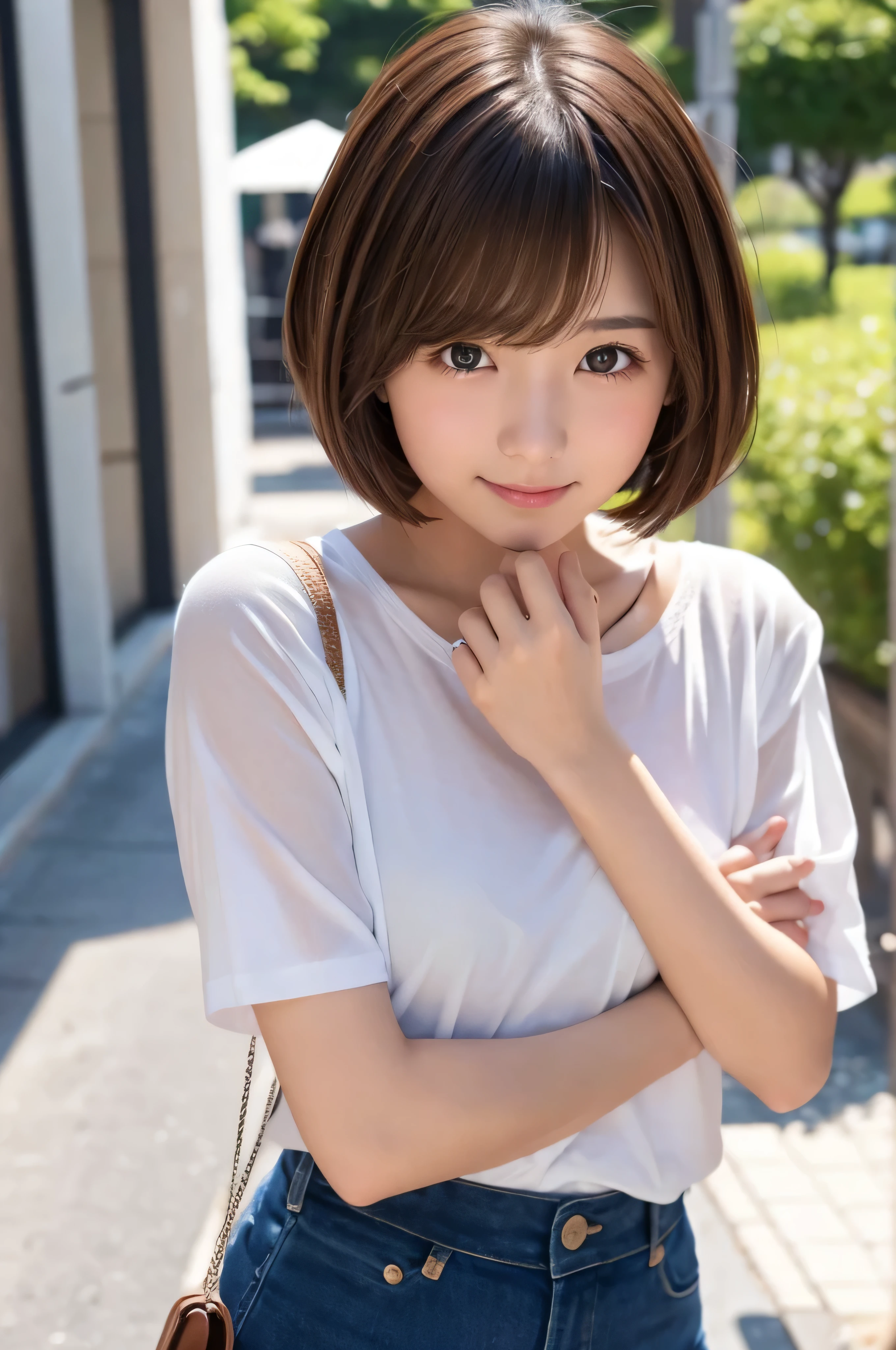 masterpiece, best quality, illustration, ultra-detailed, finely detailed, high resolution, 8K wallpaper, perfect dynamic composition, beautiful detailed eyes, hobbies, various activities, casual clothing, short hair, cheerful expression, cute, smile, looking at camera