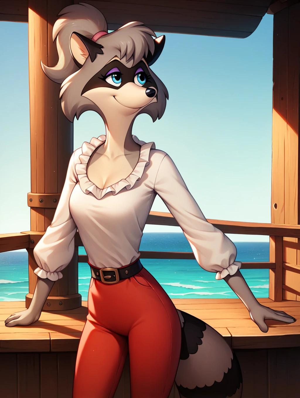 top quality, best quality, by bahnbahn, High-quality illustrations, masterpiece), (kemono, furry anthro), very beautiful and detailed body face and eyes, round, 1 female, fox, slim body, mature face, red furs, fluffy, tail, big breasts, perfect eyes, red eyes, beautiful string swimsuit, beautiful night on raft, body movement, body twitching, red blushing, clumsy,