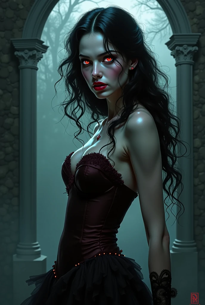 Vampire girl in latex leggings 