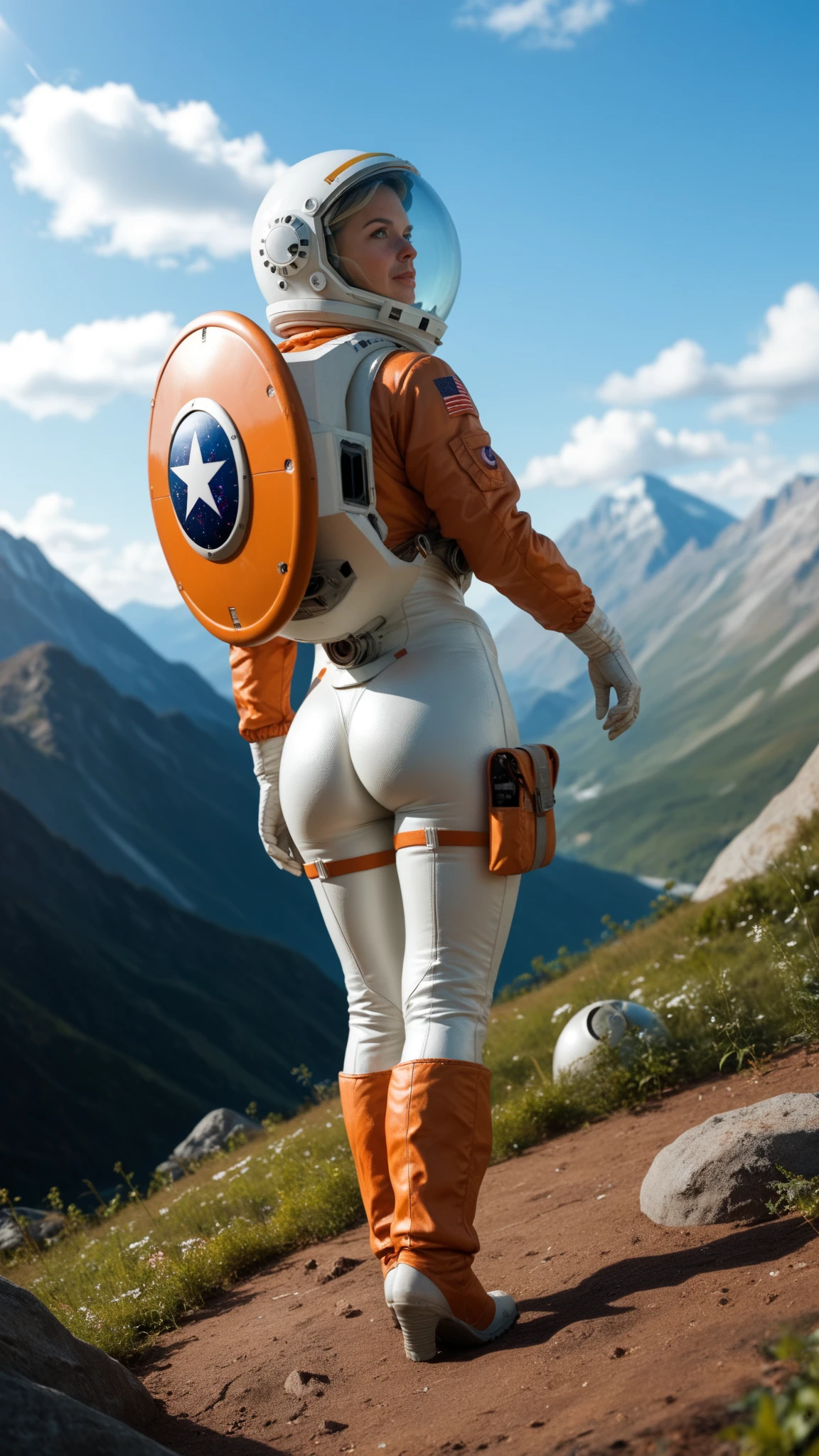 (hyper real)、Future Female Pilots、
Hugeness beautiful woman High level image quality High resolution realistic short hair blonde、 のblondeの女性、young girl、girl、((big big))、fine skin texture、Super high resolution、realistic、smile、plump body shape、13 years old、beautiful expression、detailed green eyes、Blonde fluffy hair、Kamimei、Very delicate and detailed skin texture、13Female Pilots、(Being inside a huge space station)、Female Pilots、big ass、bright red lips、((wear a pink flight suit))、(((alone)))、