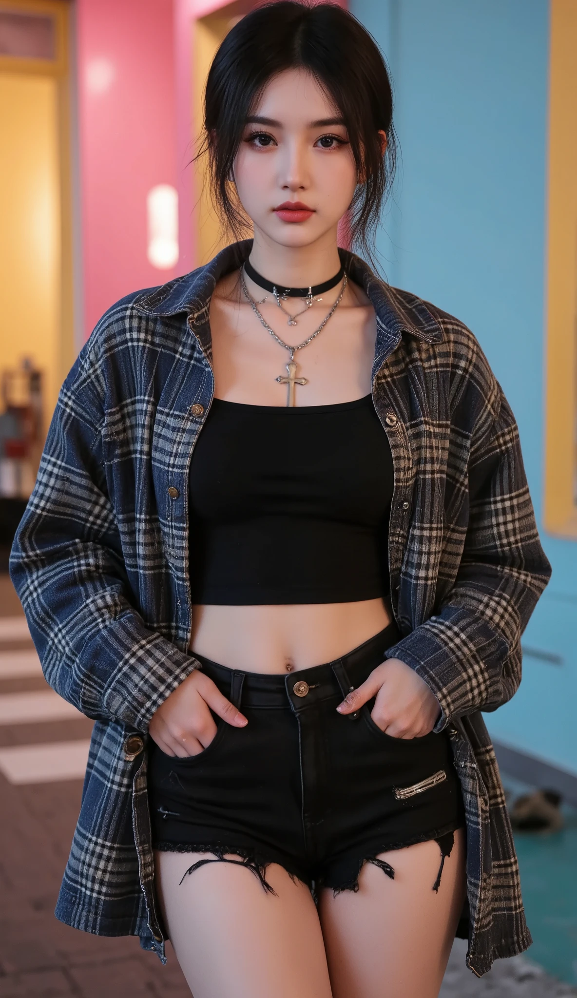 <lora:kawaii7.1.3_obj20:0.75:0.25>, European woman, closeup, (shirt), pants, (at a stadium), cross necklace , ZM_lavra, wide shoulders, perfect face, (contact iris: 1.1), pale skin, skin pores , depth of field