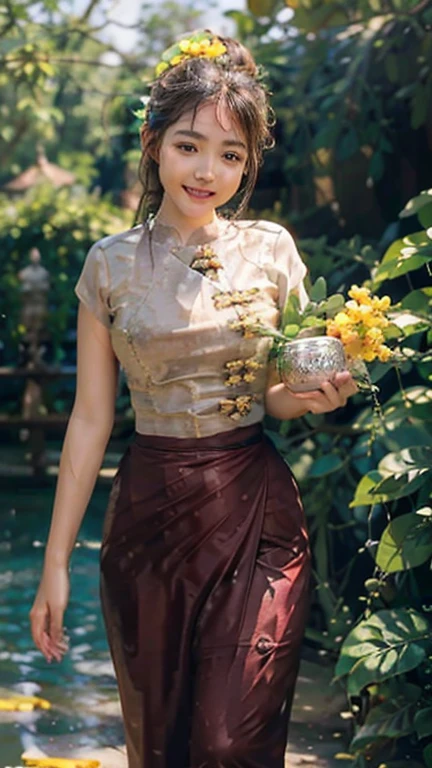 Burma's long-lasting body is full of sensuality, and the beauty of the body outline is too revealing. The long skirt she wears highlights her high hips. The beauty under the dress is so beautiful that the eye can see. She wears bright yellow flowers, smiles and water.