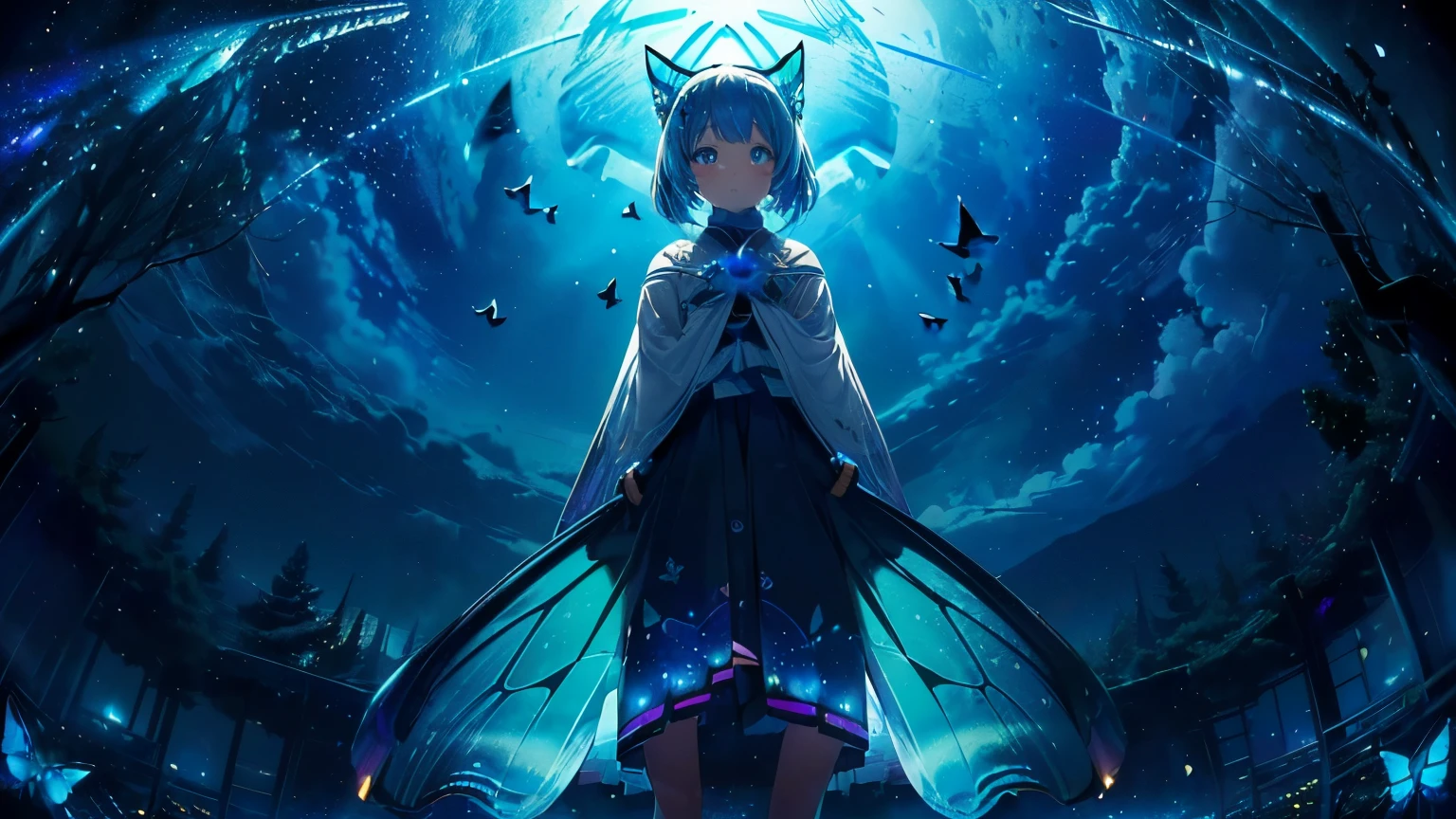 超 high definition, high definition, high quality , Spectacular Scenery ,((息をのむような美しい Milky Way銀河))),((( large groups of cobalt blue morpho butterflies flying above the water)). shot with a fisheye lens ,((( mystical atmosphere ))), Beautiful Sunset , Majestic Atmosphere, Milky Way, star, star屑, Milky Way, 流star, people in Manfu,, Beautiful Sunset , Bioluminescent flowers and trees at the bottom of the valley々Covered in,