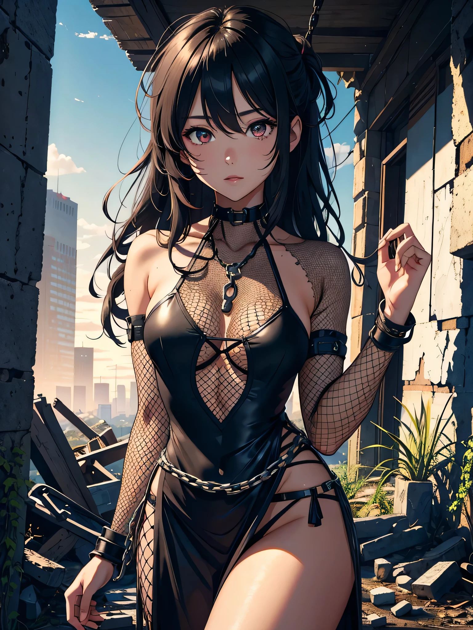 nsfw, Cowgirl、nude、Erotic、Beautiful nipples、Look down、Turn away、
((Absurd Absolute Solution, masterpiece,Highest quality,Super detailed)), Beautifully detailed face, Fine grain, Worldview at the end of the century, One , Perfect Fingers, Cute Face, Sad face, Brown eyes, Black Hair, Long Hair, Silver Armor, Gauntlet, ((Thighs, Off-the-shoulder dress, Sleeveless)),  layer, In an abandoned city, Dust rises, dim, Wear a sword on your waist, Arms crossed, upright