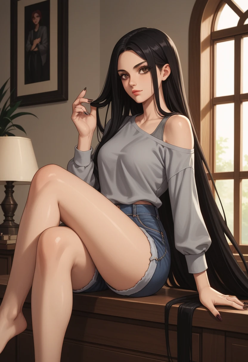 "Akiko, age 40, mature milf, super sexy, a tall, elegant woman with long, silky black hair cascading over her shoulders, almond-shaped eyes reflecting wisdom in a deep shade of brown, delicate and well-balanced facial features contributing to her beauty, slender figure, posture exuding grace and discipline, typically dressed in sophisticated yet understated clothing, reflecting her composed personality, in a photorealistic image, refined fashion photography style, full body shot, 70mm lens, subtle and elegant lighting, high resolution 8K, capturing her grace, discipline, and understated sophistication (refined fashion photography:1.4), (grace and discipline:1.3), (subtle and elegant lighting:1.2)"