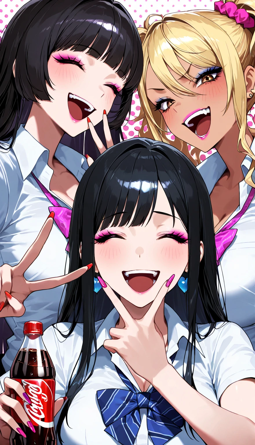 3females,blowjob,handjob,aggressive gyarus,eyelash,black hair,brown hair,short hair,tongue out,sweaty,aroused and happy,looking at penis,bukkake on face,vulgar gyaru,at home,females licking 1penis pov,from above,bukkake on face,(only 1penis),hyperrealistic,excessive cum,at classroom