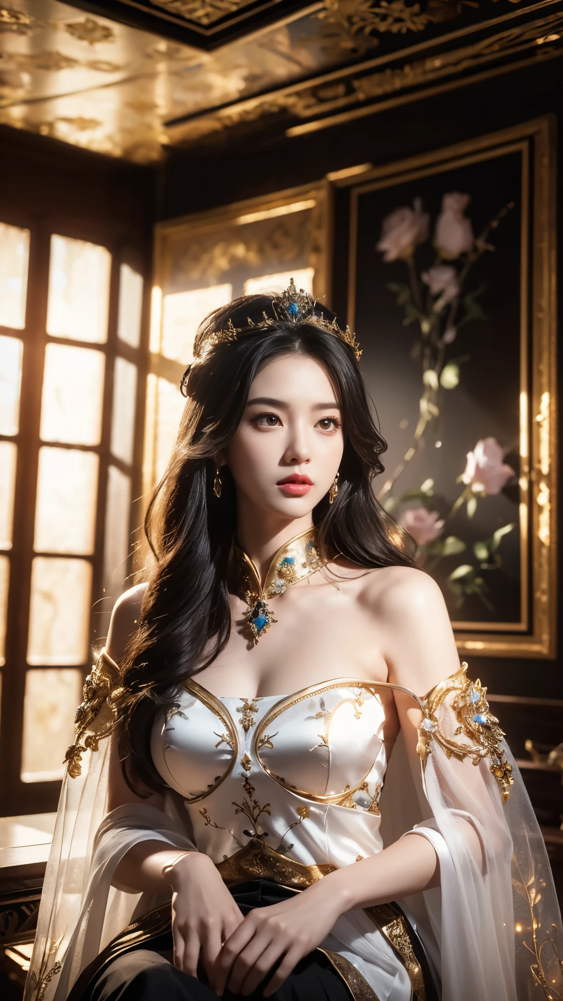 32K(tmasterpiece,k hd,hyper HD,32K),Long flowing black hair,Akiike beauty ,Blue and white python protector (realisticlying:1.4),Crocodile pattern red robe,Purple-pink tiara,Petals flutter,The background is pure,Hold your head high,Be proud,The nostrils look at people, A high resolution, the detail, RAW photogr, Sharp Re, Nikon D850 Film Stock Photo by Jefferies Lee 4 Kodak Portra 400 Camera F1.6 shots, Rich colors, ultra-realistic vivid textures, Dramatic lighting, Unreal Engine Art Station Trend, cinestir 800,Hold your head high,Be proud,The nostrils look at people