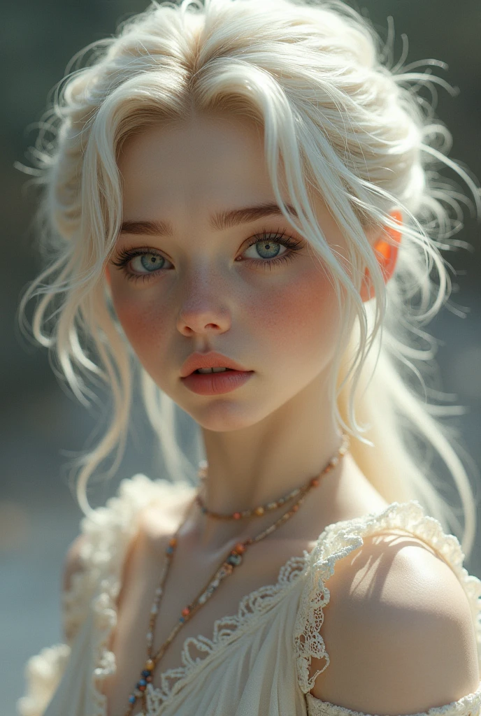 (Masterpiece: 1.2, highest quality), (real photo, intricate details), 1 Lady, Solo, Upper body, Casual, shoulder length hair, Minimal makeup, Natural fabric, Face close-up, Smile, Home, white hair, blue eyes, cat ears,
