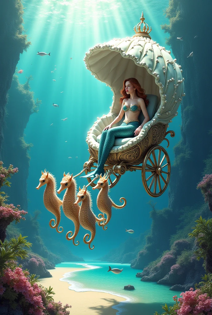 Amphitrite, Goddess of the Sea,Dolphins pulling a scallop shell carriage,Greek Mythology