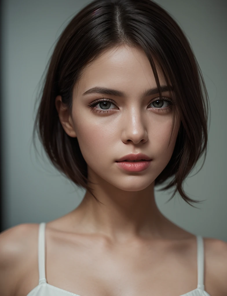 Realistic image of an incredibly beautiful woman without makeup., identification card , Light hazel eyes with superior details ., perfect eyebrows, big red lips , medium cheeks , Real, detailed faces , natural skin texture , Highly detailed white skin , short black hair , masterpiece, absurdities, Award winning photograph by Lee Jeffreys , Nikon D850 stock photo film , camera Kodak Portra 400 f1 .6 lenses, a , magnificent, Delicate details , rich colors, Ultra-realistic and vibrant fabric ., dramatic lighting, unreal-engine, trends in ArtStation , Cinestil 800 Tungsten , watching the scenes , realistic photo selfie, RAW photo, Tanvertamim, High Quality, highres, sharp focus, a , Cinematic lighting , 8k UHD