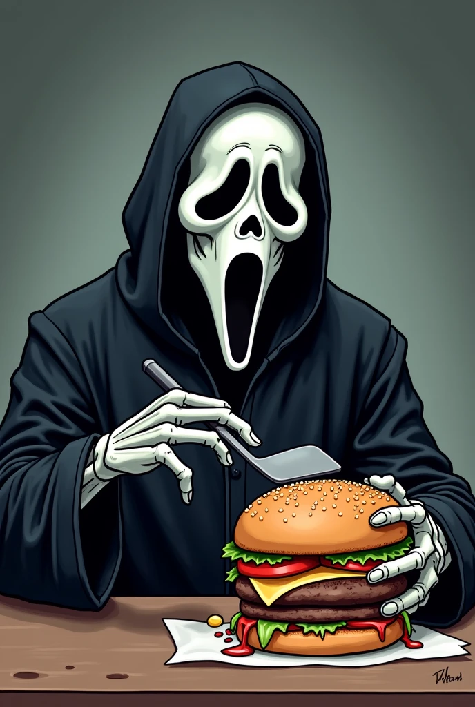 Ghost eating hamburger