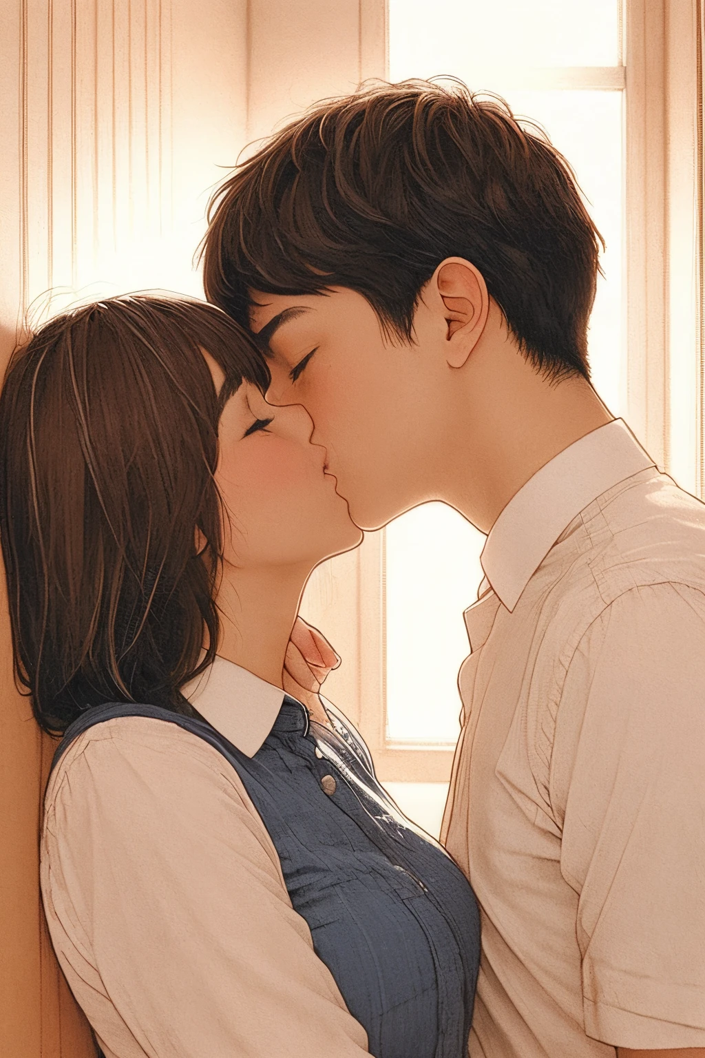 Sexy woman being kissed on the neck by a young boy
