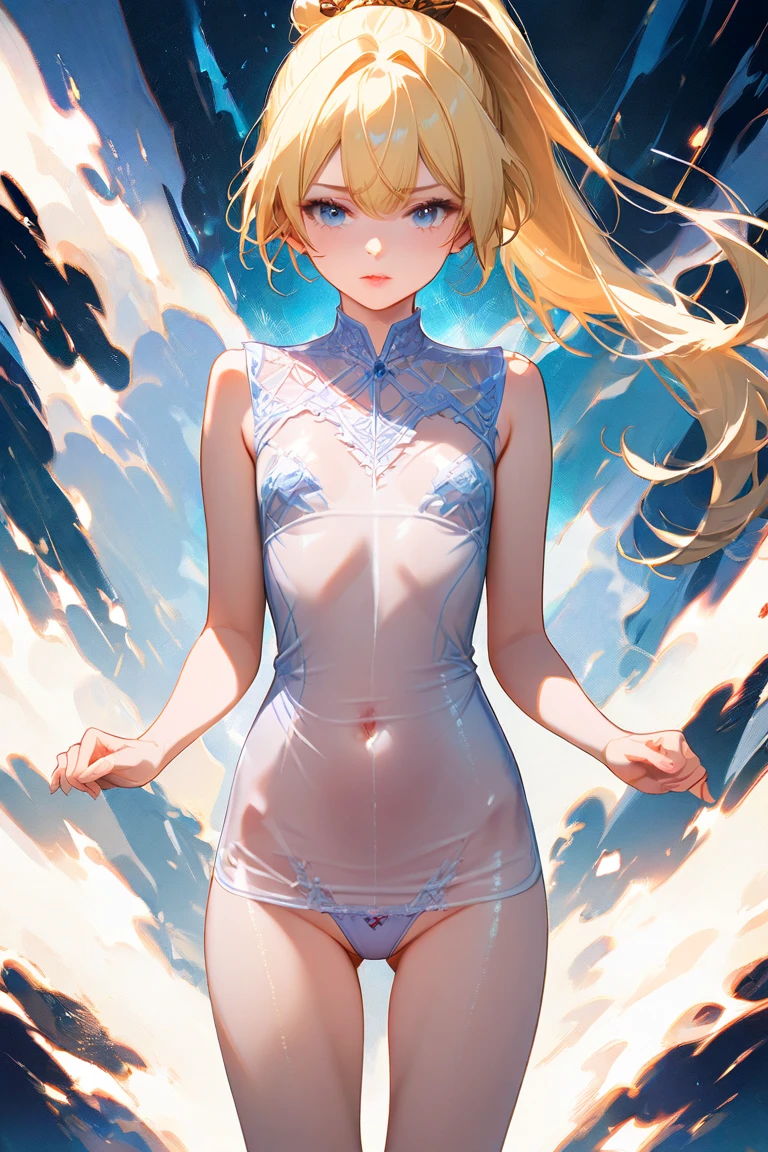 top-quality、lighting like a movie、full of sweat、Forward view、Slender Line、Delicate body、small tits、Slender body、Princess、diadems、、Royal Dresses、white  panties、Slums、a blond、ghost town、A slight smil、