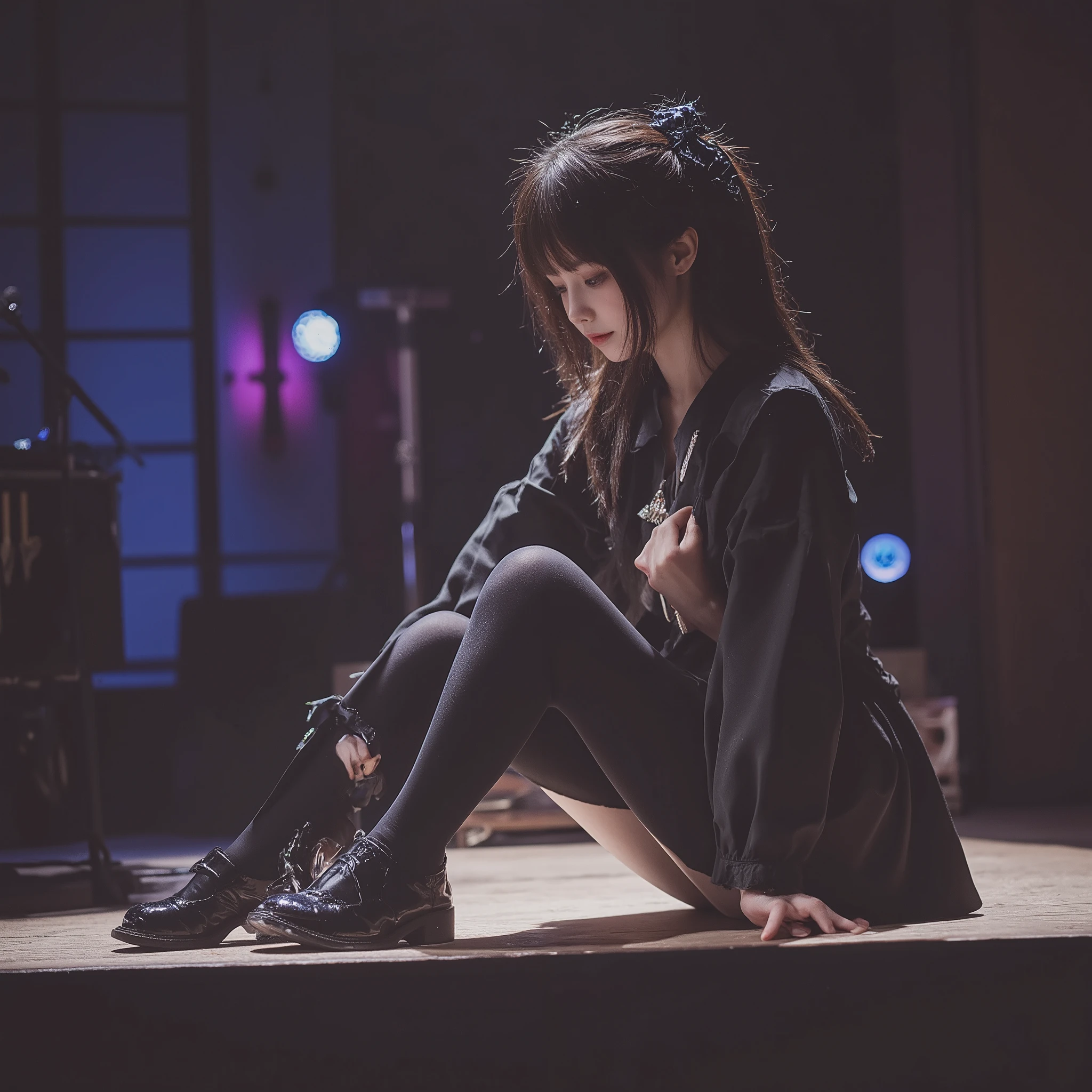Japan, Gothic ta, 1 girl, solo,  quick,  half up hair, stage, black hair