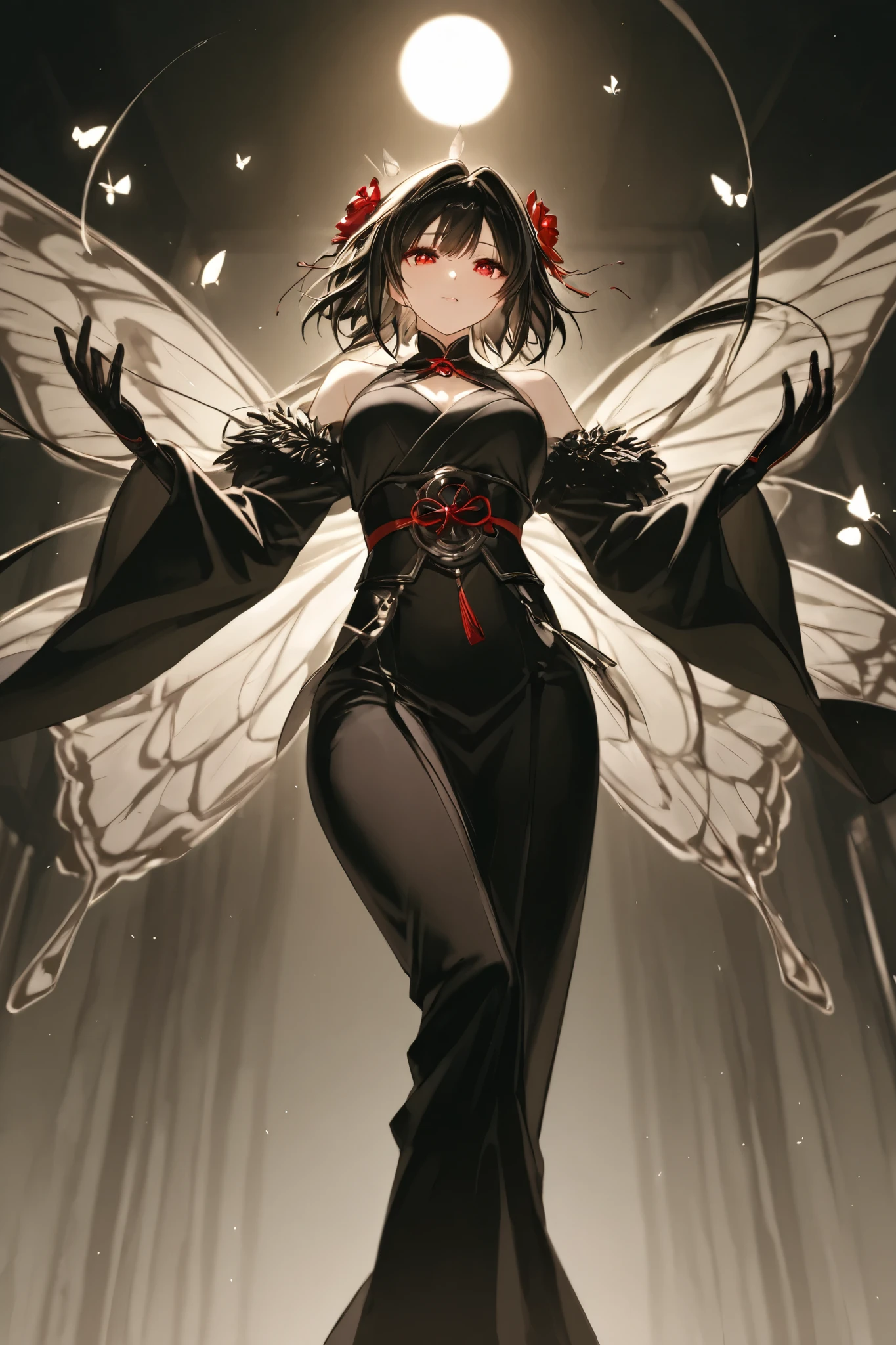 【 top quality】【 masterpiece】8K Compact and compact environment 【japanese-ink painting】 ink painting Ink painting Graphic Novel Dancing amidst countless butterflies from below/low angle