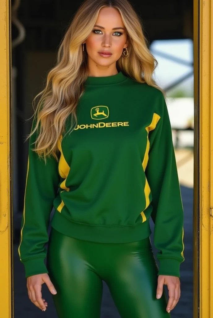 beautiful blonde woman ((blue colored eyes)) long straight hair is standing in an ordinary living room smiling wearing a ((green and yellow Brazil shirt)) e um shorts jeans curto seus blue colored eyes se destacam com seu lindo e longo cabelo loiro caindo sob seus ombros.