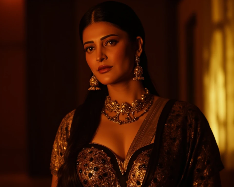 Looks like Shraddha Kapoor, full body Closeup shot, Big chubby aunty, milf, cougar lady witch, horny Gothic milf,  70 years old gorgeous mature lady, pervert demoness, demoness of lust, curvy, black lips, horny face, extremely gorgeous, thick figure, heavy physique, voluptuous, curvy, sexy figure, Fashionable portrait of androgynous alien looking witch wearing veil, glowing eyes, futuristic design, minimal details, givenchy, photoreal, 200mm, hd, f/ 2.0, highly detailed, surreal, sexy beautiful evil woman, sexy bold sequin Saree with strapless Bra, chudail, Pishachini, horror genre, blood-thirsty enchantress, powerful female spirit, eerie, drop dead, in the style of red and blue, (intricate details, hyperdetailed:1.15) (skin texture:1.2), dark Moody tone, cinematic lighting, haunted place in background, 