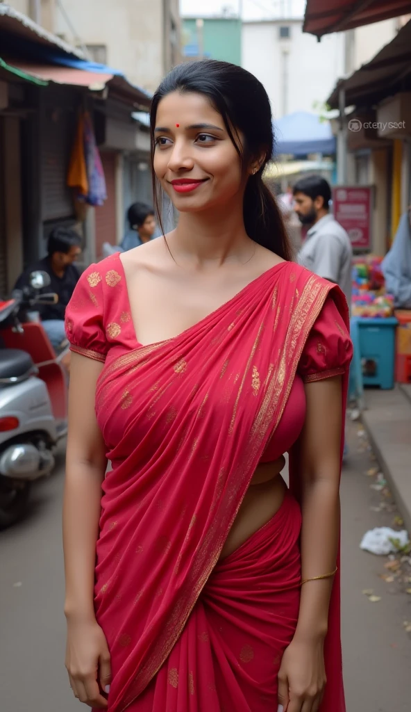 A Solo Beautiful Mature Hot and Sexy Indian Bhabhi Women (Perfect Wearing Sarees). wearing Black Blouses , Red Bra and Red Sarees ,Black Lipstick , Chubby . (Natural Oily White Skins). Long Hair , Smiling Face. Huge and Big .( Natural Big Breasts). ( Standing ), ( Outside Views ). Full Body Photos.