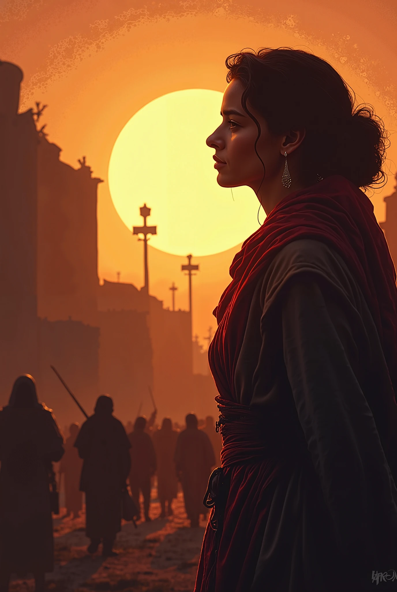 Arafed image of a woman in a red dress and a red cape - SeaArt AI