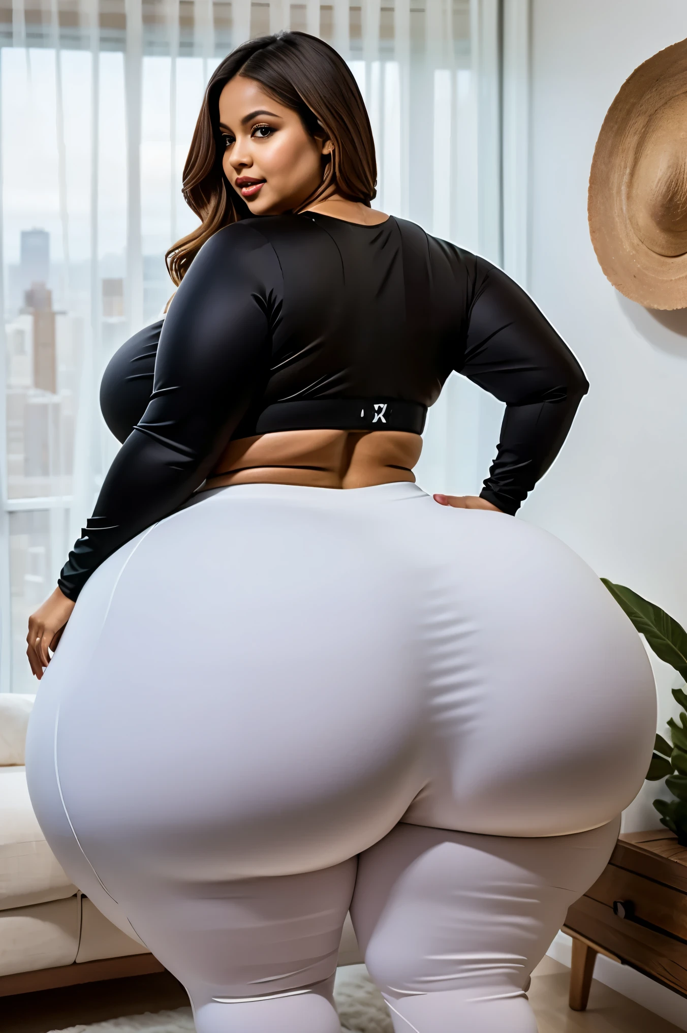 Chica enojada hermosa thicc, in boxing position, curvy athletic build, piel palida con pecas, cabello negro recogido, ojos negros, labios gruesos color rosa, cintura muy delgada, cadera muy ancha, piernas gruesas, culo muy grande, hip dips, pants cargo deportivos grises ajustados, camel toe, small white hoddie, tenis jordan